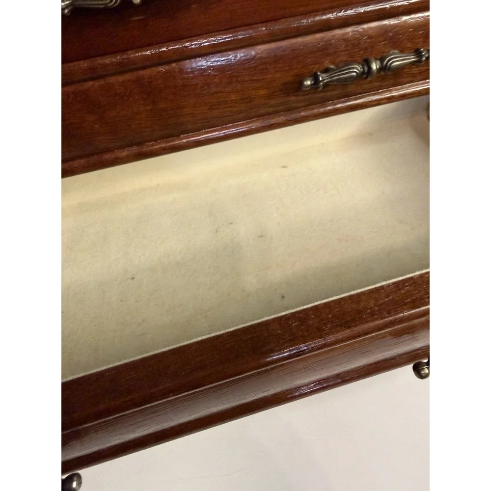 Wooden Burl Walnut Finish Floral Jewelry Box With Mirror